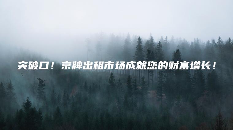 突破口！京牌出租市场成就您的财富增长！